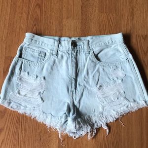 Light washed high waisted distressed shorts